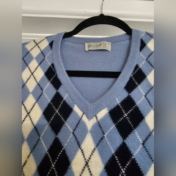 Vintage Lyle & Scott Cashmere Sweater - Blue Argyle - Size 40 - Picture 3 of 6